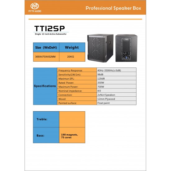 TT12SP SINGLE 12INCH DSP ACTIVE SUBWOOFER
