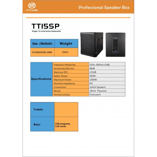 TT15SP SINGLE 15INCH DSP ACTIVE SUBWOOFER