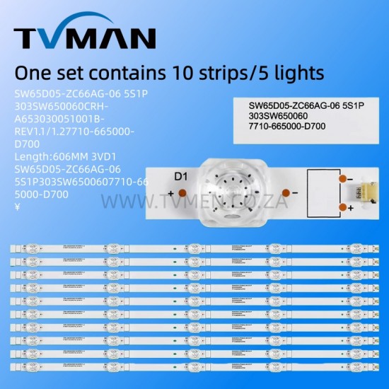 CRH-A653030051001BREV1.1 1.2 65INCH 5LED 3V 606MM