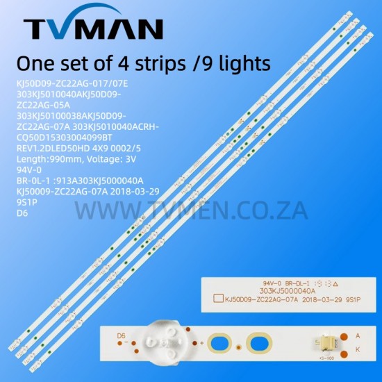 KJ50D09-ZC22AG-05/07E/017A/05E 303KJ500038 50INCH 9LED 3V 990MM