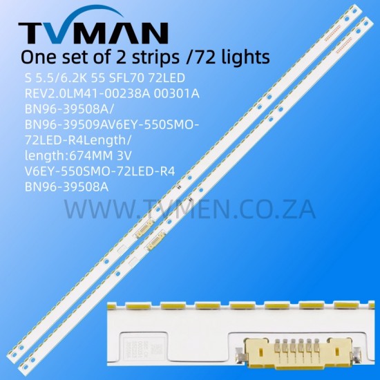 APPLICABLE SAMSUNG UA55K6800AJXXZ LED STRIPS V6EY_550SMO_72LED BN96-39508A/509A 55INCH 72LED 674MM 3V