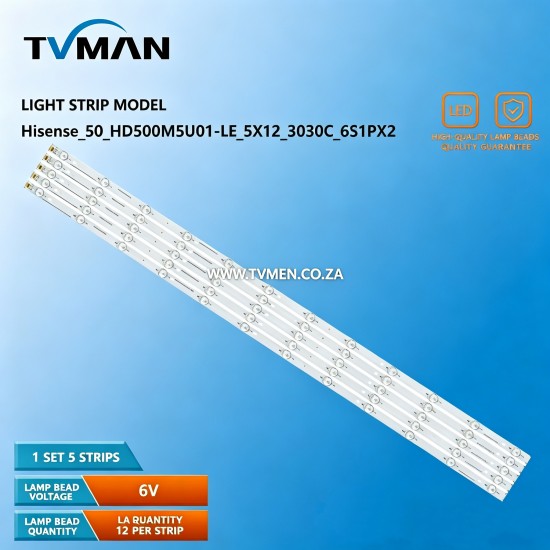 Applicable Hisense 50M5010 Led strip,LBM500M0602-GL-1(0), 50_HD500M5U01-LE_5X12_3030C_6S1PX2, 50inch 12LED 6V 980MM