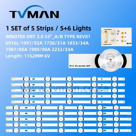 APPLICABLE LG 55GB6500-CA 55LB5670-CR LED STRIPS 6916L-1990A 6916L-1989A 11LED 6V