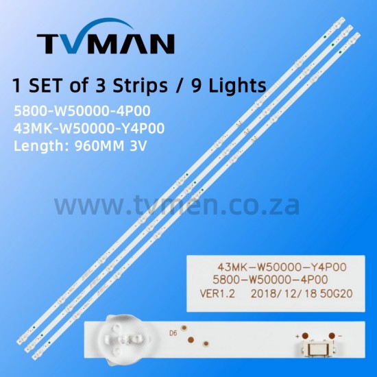 APPLICABLE SKYWORTH 50E33A 50V20 LED STRIPS 5800-W50000-4P00 43MK-W5000-Y4P00 50INCH 9LED 3V
