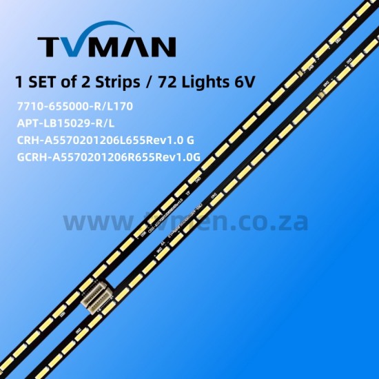 APPLICABLE SKYWORTH 55G720S 55G7200 LED STRIPS 7710-655000-R/L170 APT-LB15029-R 72LED 6V