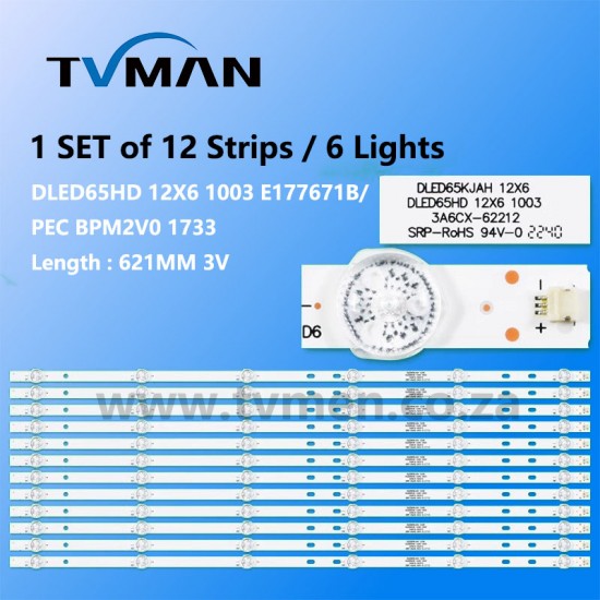 APPLICABLE JVC SANSUI TELEFUNKEN AIM DIXON TV LED BLACKLIGHT 65C9 DLED65HD 12X6 1003 E177671B/PEC 65INCH 6 LED 3V