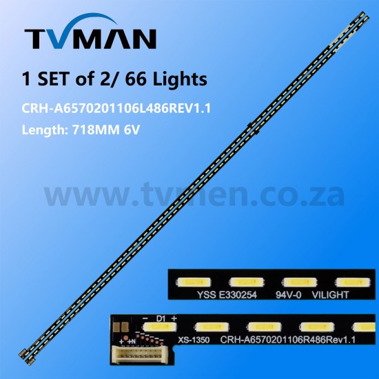 APPLICABLE SKYWORTH SINOTEC 65E510E LED STRIPS 1555-R6500000LT CRH-A6570201106L486REV1.1 65INCH 66LED 6V